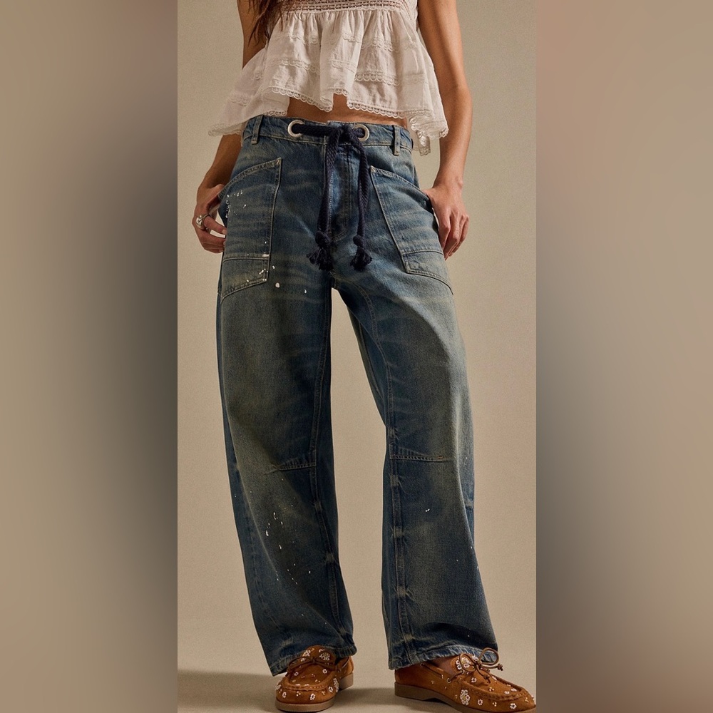 We The Free Moxie Pull-On Barrel Jeans in Timeless Blue